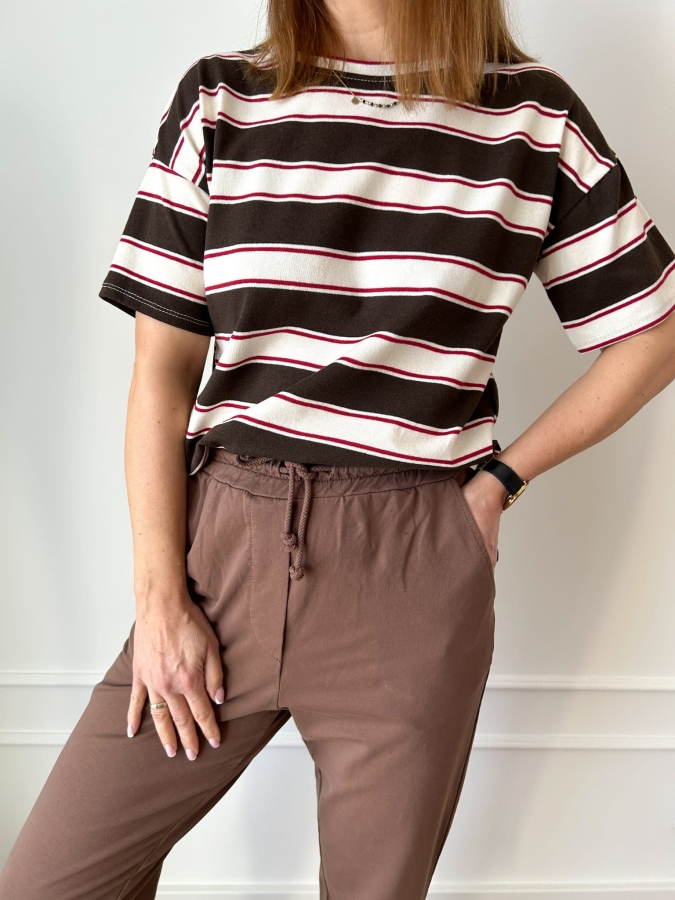 Koszulka Stripes Brąz/Czerwień