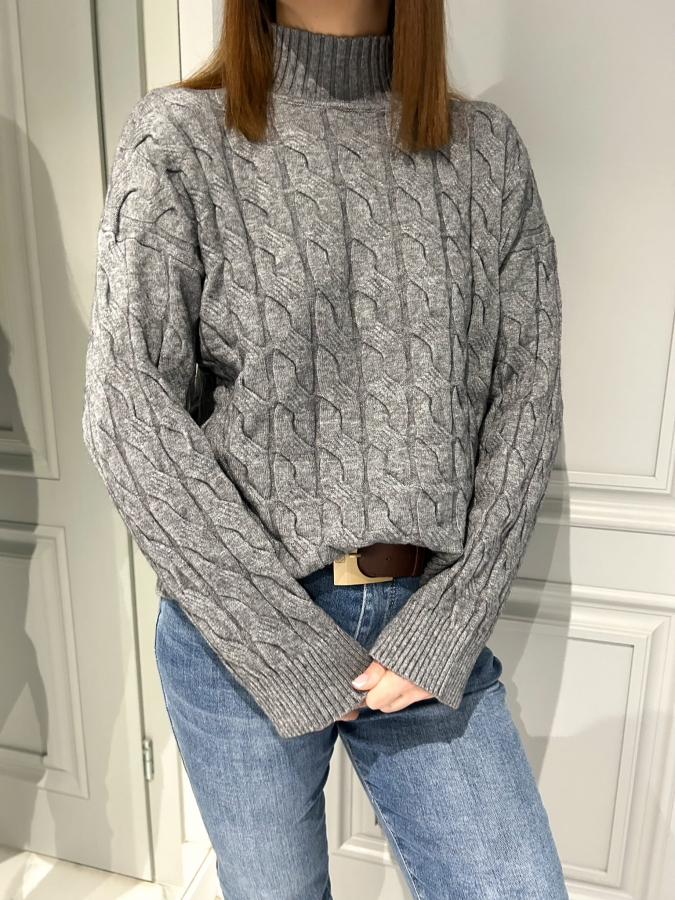 Sweter Warkoczyki Szary